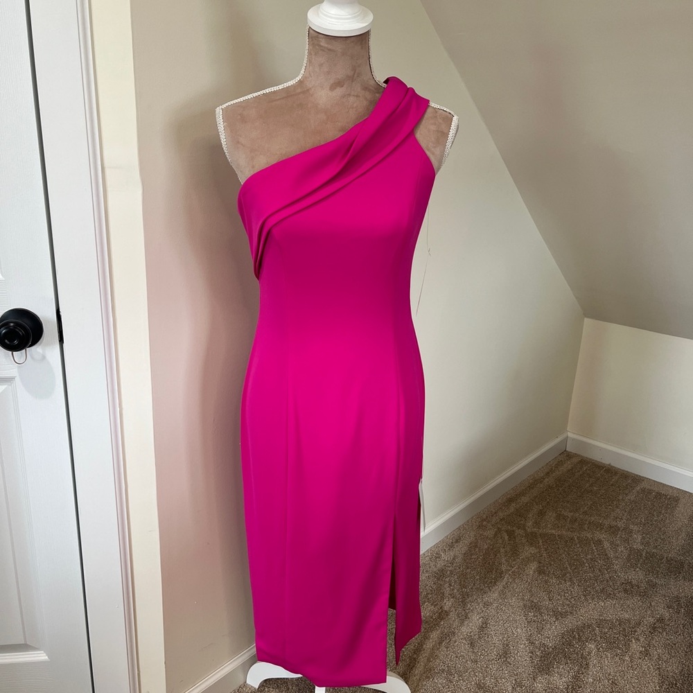 NWT $350 Jay Godfrey Sloan One Shoulder Cocktail Dress Bright Fuschia Size 6